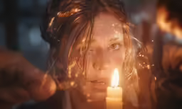 a young person with a candle in front of her