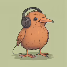 an orange bird has headphones on, and is wearing ear phones