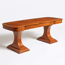 an arts and crafts display bench made from wood