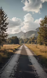 a single empty road surrounded by trees on both sides