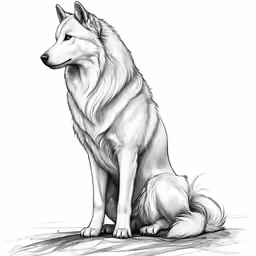 a drawing of a white wolf sitting on the ground