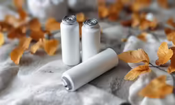 three batteries on a sheet with autumn leaves