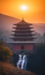 there is a building that is in the sun