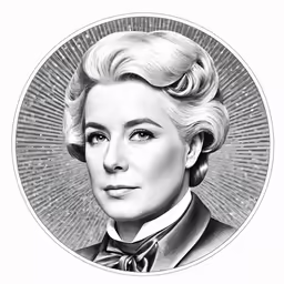 a black and white drawing of a woman with blonde hair