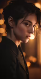 an image of a woman in black looking away