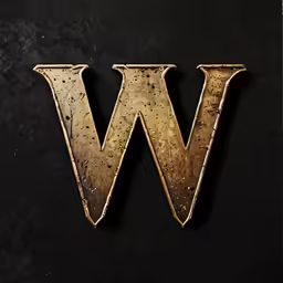 a golden letter w is on a black surface