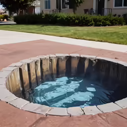 the round pool is empty on the sidewalk