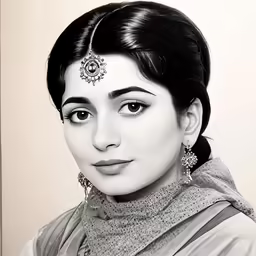 a black and white portrait of a woman in indian garb