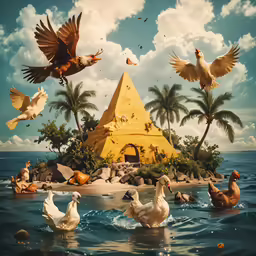 there are swans in the water with one on top of it