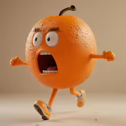 an orange has a surprised look on its face