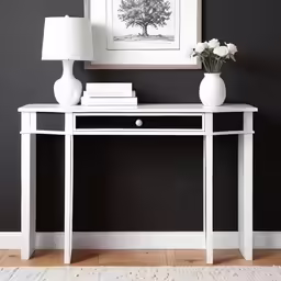 a large white table with a white lamp on top