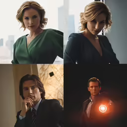 a man and a woman dressed in suits are pictured