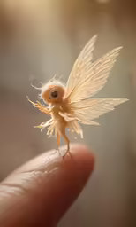 a tiny toy toy sitting on the finger of someone