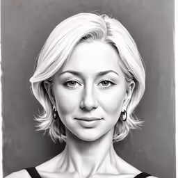 a black and white portrait drawing of a blonde girl