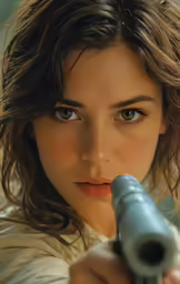 a girl with a gun in her hand