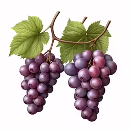 some purple grapes with leaves hanging from a branch