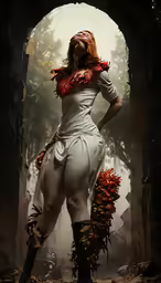 a beautiful woman dressed in sexy clothing and holding a bunch of feathers