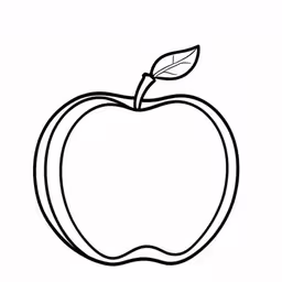 an apple coloring page with the outline for a leaf,a black and white drawing of an apple
