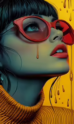 a woman with eye glasses and blood dripping down the side of her face