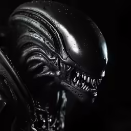 a black alien is standing next to a person