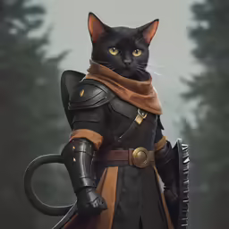 a black cat dressed up in a knight outfit