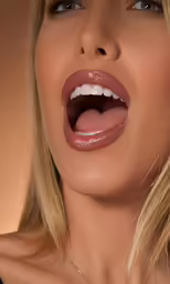 blonde woman wearing a gold diamond necklace with a white smile