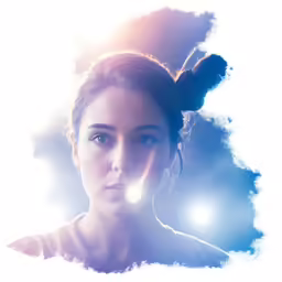 a digital portrait of a young woman with dark hair and an emo hairstyle in smoke