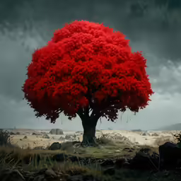 a beautiful, large tree sits on an area that has a lot of rocks