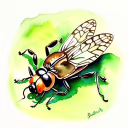 there is a bee with one side painted and another on it