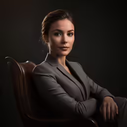 a young business woman is sitting in a chair