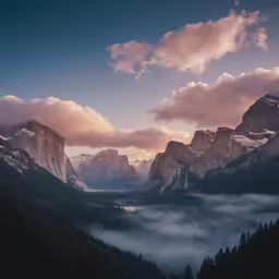 some trees and some mountains with clouds