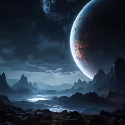 a planet with the sun shining through a sky