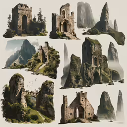 a bunch of pictures of old stone castles