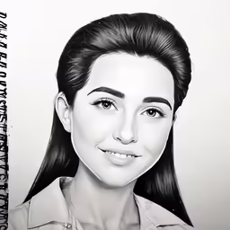 a drawing of a girl wearing shirt and smiling