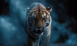 the tiger walks fast with one eye on its face