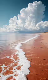 the sky above a beach with waves coming in