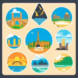 the symbols of france are displayed in a circle,an image of different famous destinations in the world