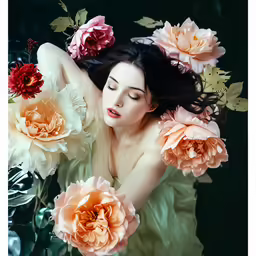there is a beautiful woman laying in the water