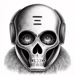 a skull wearing headphones on its face