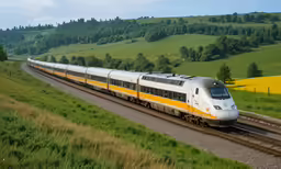a large long train on the rail road tracks