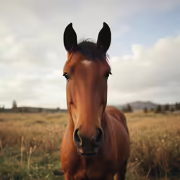 there is a horse looking at the camera