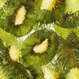 green and yellow leaves with white dots in the center