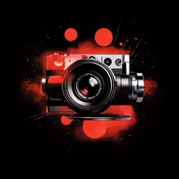 digital camera with flash effects on a black background