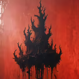 a painting of a tree with its roots sticking out of it