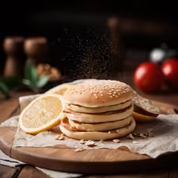 a pile of food on top of a wooden cutting board