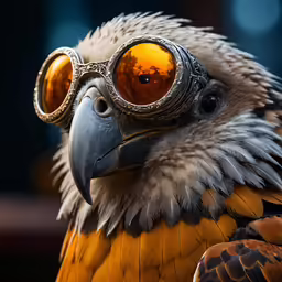 close up picture of a bird with goggles