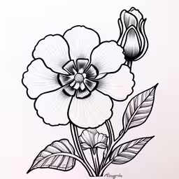 a drawing of two flowers with leaves on white paper,a drawing of some flowers on a white sheet
