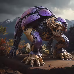 a giant robot with claws on its feet in the desert