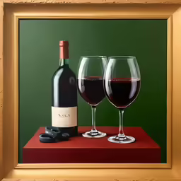 there are two wine glasses with red wine in it