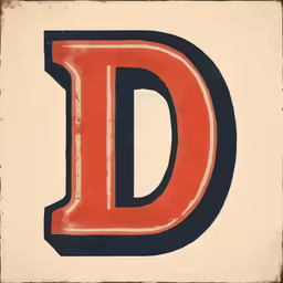 a vintage style red letter d with black lettering